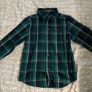 Green plaid button down shirt